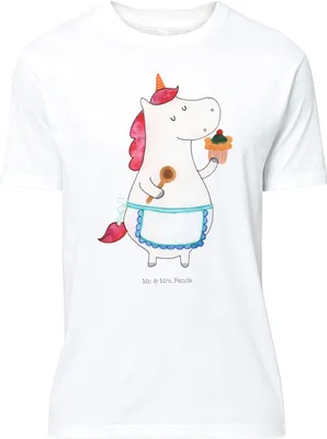 Produktbild von Mr. & Mrs. Panda Shirt Einhorn Küche - Weiß - Geschenk, Oversize T-Shirt, Lustiges, Torte, Einhörner, Kuchen, Koch, Unicorn, Muffin, Tshirt