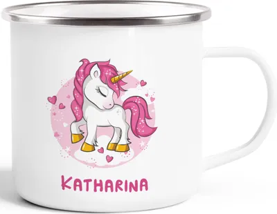 Produktbild von Emaille-Tasse mit Namen Einhorn Emaille-Becher personalisierte Geschenke Frauen Mädchen Namensbecher SpecialMe® weiß-metall Emailletasse