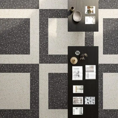 Zdjęcie produktu dla CASA39 Płytki Terrazzo Czarne 60x120 cm Gigacer z klasycznymi wtrąceniami