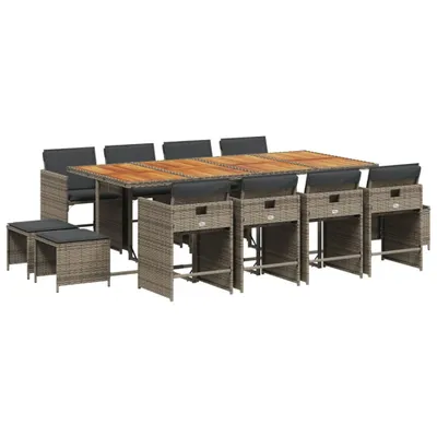 Produktbild von vidaXL 13-tlg. Garten-Essgruppe mit Kissen Grau Poly Rattan