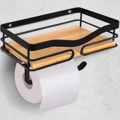 Image de Porte-papier hygiénique en bambou noir à fixation murale