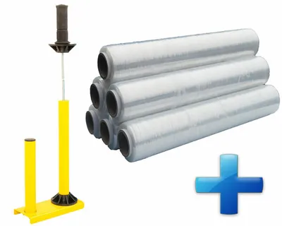Produktbild von 1x Sparset 6 Rollen Handstretchfolie Handwickelfolie 20my 50cm mit Abroller B'STAR