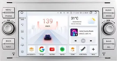 Immagine prodotto di Autoradio con Bluetooth, CarPlay, compatibile con Apple e Android, impianto stereo, navigatore, sistema di navigazione per Ford Focus, Mondeo, Fiesta, Transit, Kuga, C-Max e S-Max Galaxy