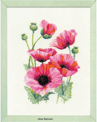 Produktbild von Auslaufmodell Riolis Kreuzstichpackung "rosa Mohnblumen", Zählmuster