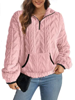 Immagine prodotto di Felpa in pile da donna - Maglione oversize caldo con tasca, ideale per l'inverno