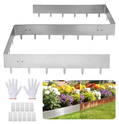 Produktbild von Rasenkante & Beeteinfassung - Set 10er-Pack 100 x 23 cm - Cortenstahl - Mit 11 Verbindungsplatten - Für Blumenbeete & Gartenwege - Auch als Mähkante