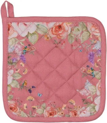 Produktbild von Topflappen mit Blumenmotiv in Pink, 20x20 cm aus Baumwolle