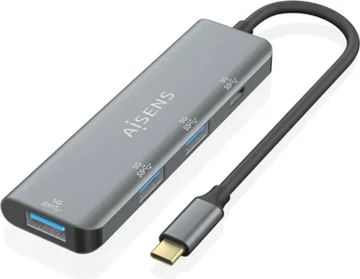 Productafbeelding van AISENS A109-0762, USB 3.2 Gen 1 (3.1 Gen 1) Type-C, USB 3.2 Gen 1 (3.1 Gen 1) Type-A, USB 3.2 Gen 1 (3.1 Gen 1) Type-C, 5000 Mbit/s, Grijs, Aluminium, 0,15 m