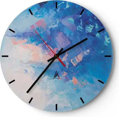 Produktbild von Wanduhr - Rund - Glasuhr - Abstraktion blau gemalt - 30x30cm - Schleichendes Uhrwerk - Lautlos - zum Aufhängen bereit - Dekoration Modern - Wanddekoration aus Glas - C3AR30x30-4570
