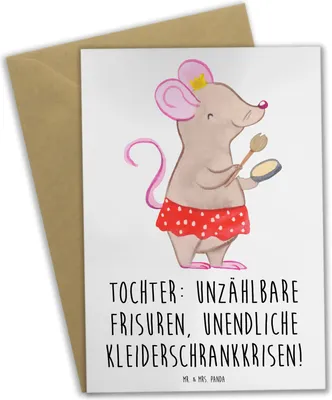 Produktbild von Mr. & Mrs. Panda Klappkarte Tochter Mode - Weiß - Geschenk, Geschenke, einladungskarten, Freude, handgemacht, hochzeitskarten, glückwunschkarten, Frisuren, Familienleben