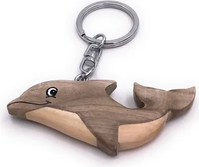Image de Onwomania Porte-clés en bois Dauphin Dauphin gris Baleine Mammifère Eau Mer Charm