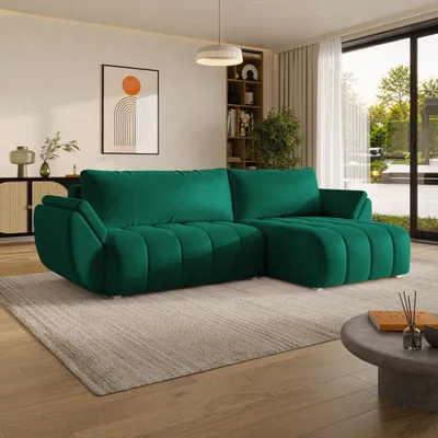 Produktbild von Masseno Ecksofa OLSI mit Schlaffunktion L-Form, Sofa mit Bettkasten, Wohnzimmersofa, Couch, Soffa, Bettsofa, Couchgarnitur- Grün, MONOLITH 37