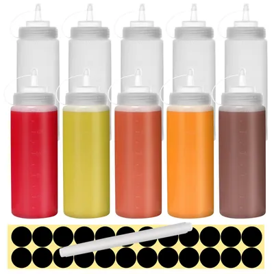 10er-Pack 500 ml Knijpflaschen mit Verschlüssen, Squeezy-Saucenflaschen