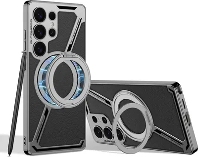 Produktbild von Für Samsung Galaxy S25 Ultra GKK Kunstleder MagSafe Design Schutz Hülle Schwarz