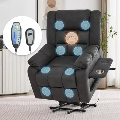 Produktbild von Elektrisch verstellbarer TV-Sessel, Stehhilfe-Massagesessel mit Wärmefunktion, Seniorensessel mit Fußstütze, 2 Seitentaschen und Getränkehalter,