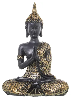 Sitzende Buddha-Figur aus Harz, Gold/Braun, 16x9x23 cm