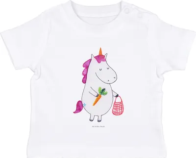 Produktbild von Mr. & Mrs. Panda  T-Shirt Einhorn Gemüse 6. - 12. Monat - Weiß - Geschenk, Unicorn, Baby Oberteil, Wochenmarkt, Kleinkind Shirt, Babyshirt, Biomarkt, Einhörner