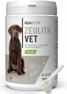 Produktbild von REAVET Zeolith für Hunde 700g – 94% Klinoptilolith Pulver I Natürliche Mineralergänzung I für Katzen & Pferde I Darmpulver zur Unterstützung von Magen & Darm | Extra fein gemahlen