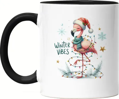 Produktbild von Winter Vibes Lustiges Flamingomotiv Tasse Schwarz Geschenkidee witziges Design Weihnachten