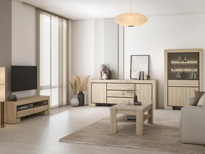 Produktbild von Wohnzimmer Sideboard mit 225 cm Breite in Eiche mit 2 Türen & 3 Schubladen - CERIALE-83