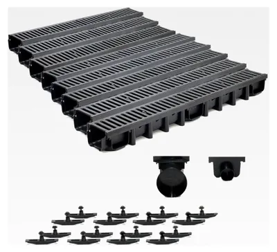 Produktbild von 8 m Entwässerungsrinne Belastungsklasse C250, 98 mm Gussrost komplettes Set