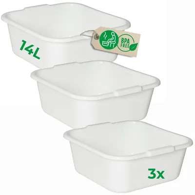 Produktbild von Novaliv 3x Spülschüssel eckig 14L, 38x38 cm, Weiß, BPA-frei & Spülmaschinenfest – Ideal für Küche und Camping, Wanne, Große Plastikschüssel, Waschschüssel eckig, Waschwanne, Abwaschschüssel