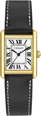 Produktbild von Rechteckige Damenuhr mit Retro Römischen Zahlen und Lederarmband Klassisches Rechteck-Design mit Präzises Quarzwerk Alltagstauglicher Wasserschutz