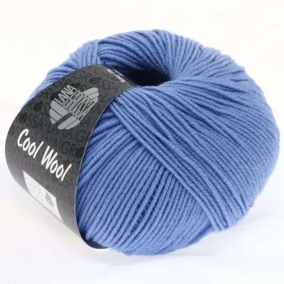 A ball of blue yarn with a label.