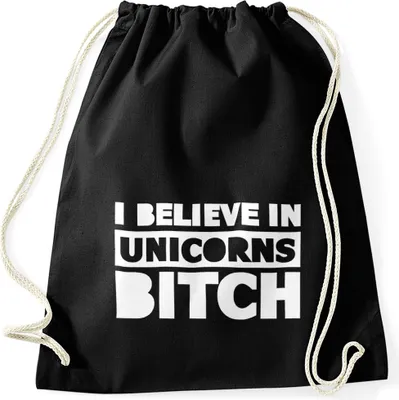 Produktbild von Turnbeutel mit Sprüchen i believe in Unicorns bitch Einhorn Moonworks® schwarz unisize