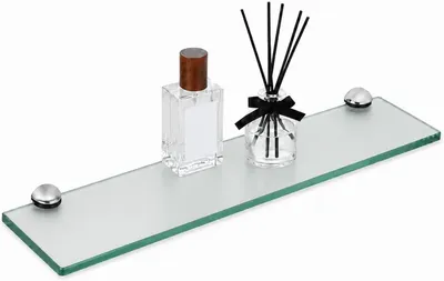 Obrázek produktu pro Skleněná polička do koupelny, matná, rozměry 20 x 10 cm, tloušťka skla 8 mm, včetně držáků, určená pro montáž na zeď