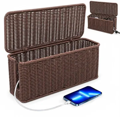 Produktbild von Kabelbox Kabelorganizer Kabelmanagement-Box - Rattanoptik - 31,5 x 13 x 13 cm - Braun - Für Schreibtisch und TV-Schrank