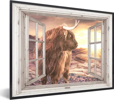 Produktbild von MuchoWow® Gerahmtes Poster Schottische Highlander - Landschaft - Ansicht 80x60 cm - Poster mit Schwarzem Bilderrahmen Wandposter Rahmen Foto Bilder - Schwarzem - Mit Gestell