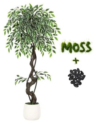 Obrázek produktu pro Umělá rostlina Ficus Benjamina, bílá, výška 120 cm – Realistická pokojová rostlina do interiéru, kanceláře a na terasu, nevyžaduje péči