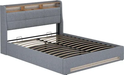 Immagine prodotto di Letto imbottito Vitalispa Christin Grigio/quercia 160x200 con LED e porta USB, Model 56453