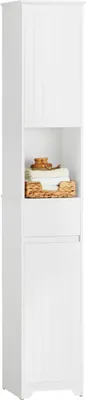Produktbild von BZR109, hoher schmaler Badezimmerschrank, weißes Badezimmermöbel mit Regalen