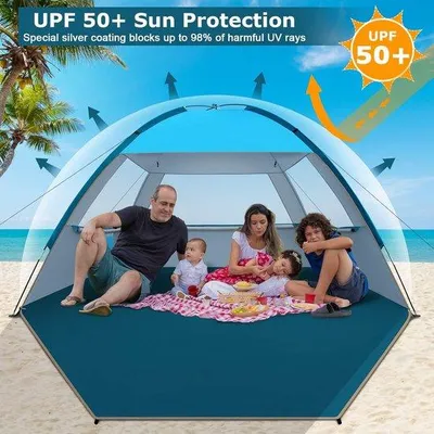Produktbild von Famanu Strandzelt für 4-5 Personen - UPF 50+ Sonnenschutz, leicht und tragbar