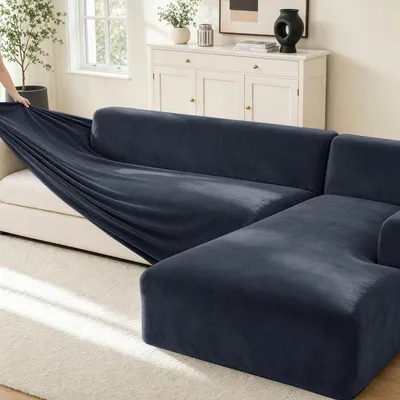 Obrázok produktu pre Poťah na pohovku, zamat, pre 4 osoby, tmavošedý, dĺžka 235–300 cm