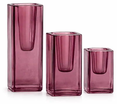 3er-Set Glaskerzenhalter, lila, 10/8/6 cm, modern