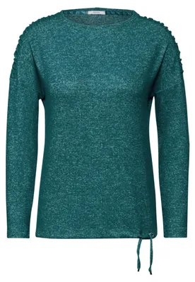Produktbild von Cecil (304) Solid Cosy Gathered T-Shirt, petrol green melange 16439 16439 S