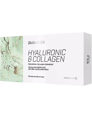 Obrázok produktu pre BioTech USA Hyaluronic & Collagen 120 kapsúl / Pleť, pokožka a vlasy / Kyselina hyalurónová v kombinácií s kolagénom, vitamínmi a aminokyselinami