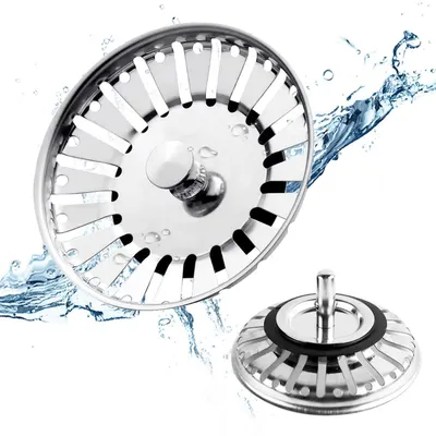 Immagine prodotto di Setaccio per lavello da cucina, 2 pezzi, acciaio inossidabile, 84 mm, argento, antinceppamento