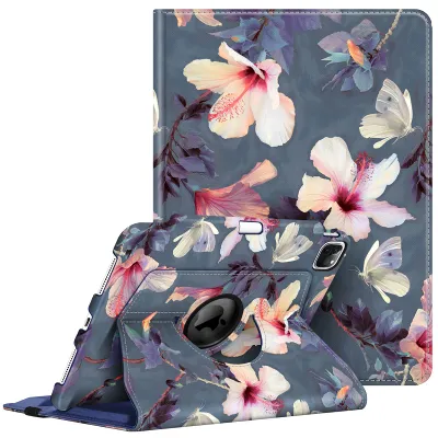 Produktbild von Fintie Hülle für iPad Pro 11 Zoll 4. Generation/ 3. Gen/ 2. Gen (Modell 2022/2021/2010) mit Pencil Halter - Schutzhülle Cover mit 360 Grad drehbarem Ständer und Auto Schlaf/Wach Funktion, Hibiskus