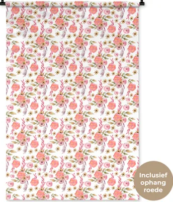 Produktbild von MuchoWow® Wandteppich Wandbehang Blumen - Collage - Rosa 90x135 cm Tapisserie Dekoration Wandtuch - Baumwolle - Wandskulptur