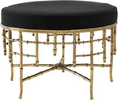 Produktbild von Casa Padrino Designer Hocker Vintage Messing / Schwarz 69 x H. 48,5 cm - Luxus Rundhocker