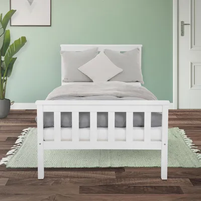 Produktbild von ML-Design Holzbett Kinderbett 90x200 cm Weiß, Kiefernholz, Bettgestell mit Lattenrost und Füße, Einzelbett mit Kopf- und Fußteil