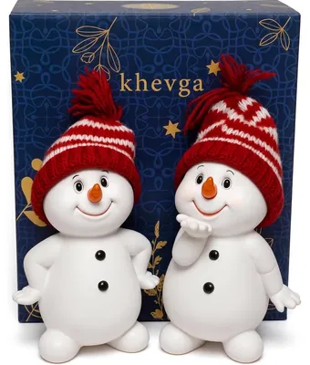 Produktbild von Schneemann Weihnachtsdeko Polyresin - 11 cm - 2er Set - Handbemalt, mit rot-weißer Mütze