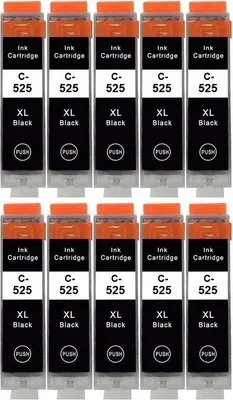 Produktbild von 10 x kompatible Druckerpatrone PGI-525 Schwarz, Black, 4529B001 für Canon Pixma IP4850, IP4950, IX6550, MG5140, MG5150, MG5240, MG5250, MG5340, MG5350, MG6150, MG6250, MG8150, MG8240, MG8250, MX715, MX885, MX895