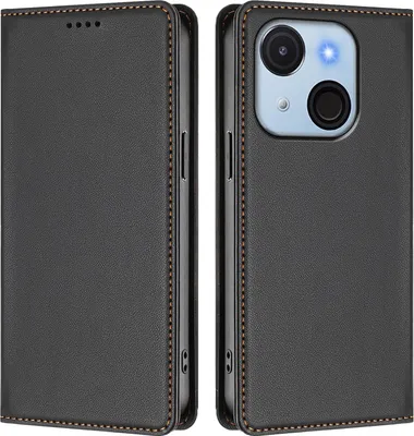 Image de Etui en cuir pour itel A50C, étui magnétique en cuirPolyuréthaneavec support Noir