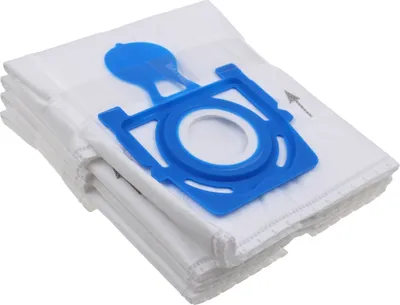 A stack of white vacuum cleaner bags with a blue plastic connector.