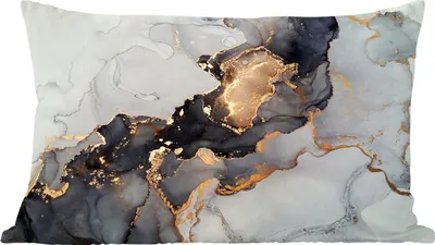 Produktbild von MuchoWow® Zierkissen Sofakissen Wohnzimmer Dekokissen 60x40 cm Schwarz - Marmor - Luxus - Gold - Kopfkissen - Polster mit Foto